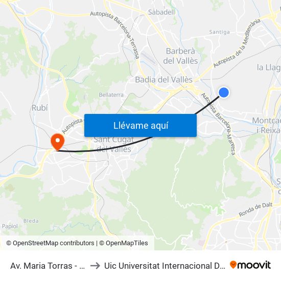 Av. Maria Torras - Puigmal to Uic Universitat Internacional De Catalunya map