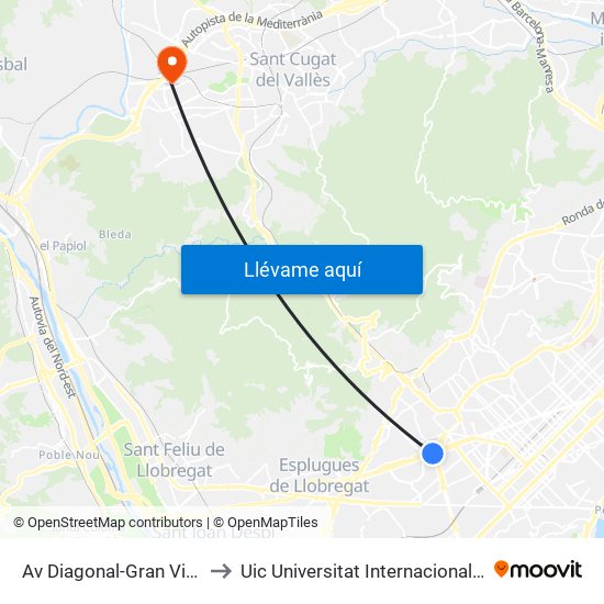 Av Diagonal-Gran Via Carles III to Uic Universitat Internacional De Catalunya map