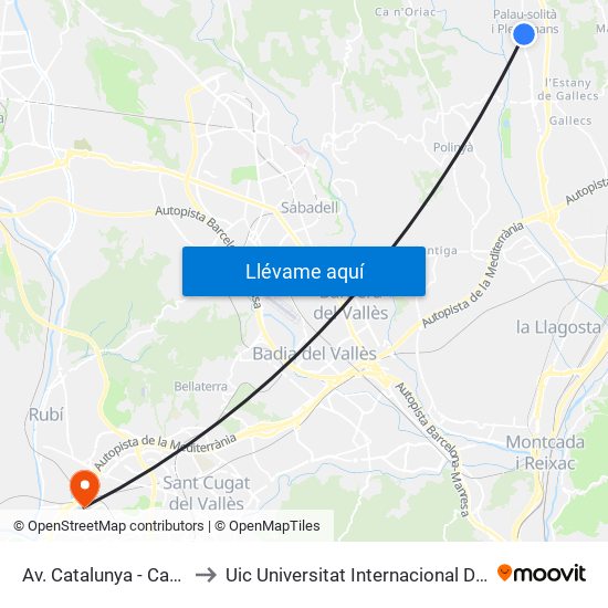 Av. Catalunya - Can Cortès to Uic Universitat Internacional De Catalunya map
