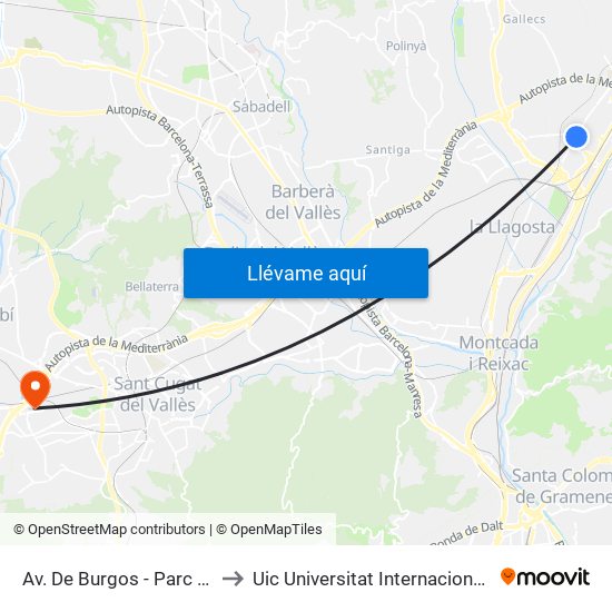 Av. De Burgos - Parc De Can Mulà to Uic Universitat Internacional De Catalunya map