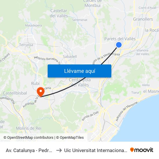 Av. Catalunya - Pedra Del Diable to Uic Universitat Internacional De Catalunya map
