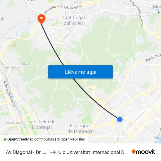 Av Diagonal - Dr. Fleming to Uic Universitat Internacional De Catalunya map