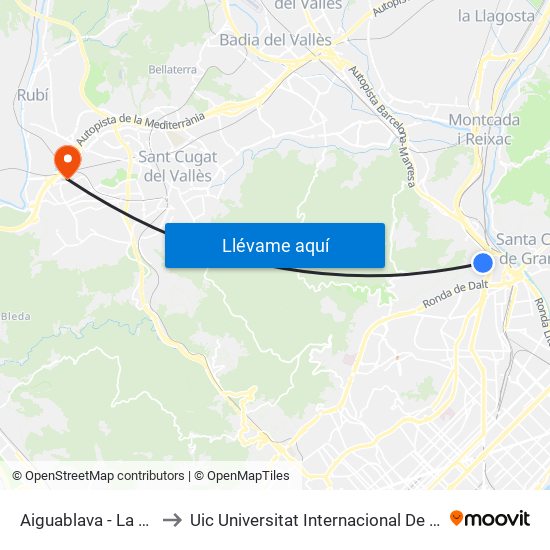 Aiguablava - La Granja to Uic Universitat Internacional De Catalunya map