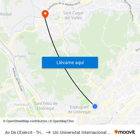 Av De L'Exèrcit - Trias I Giró to Uic Universitat Internacional De Catalunya map