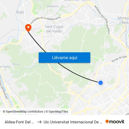 Aldea-Font Del Remei to Uic Universitat Internacional De Catalunya map