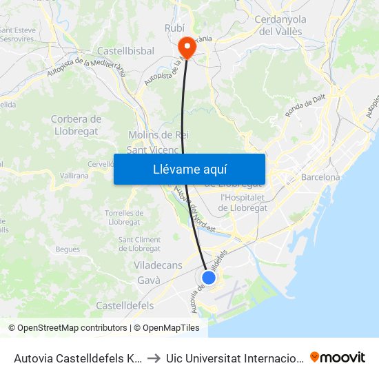 Autovia Castelldefels Km. 190.5 (Tryp) to Uic Universitat Internacional De Catalunya map