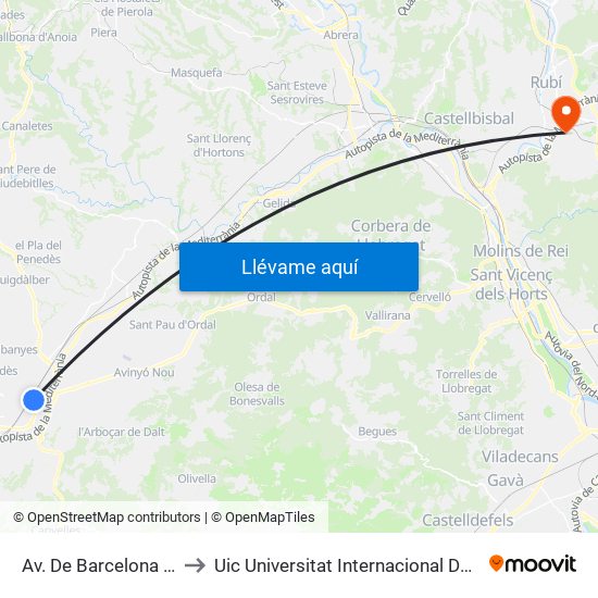 Av. De Barcelona - Melió to Uic Universitat Internacional De Catalunya map