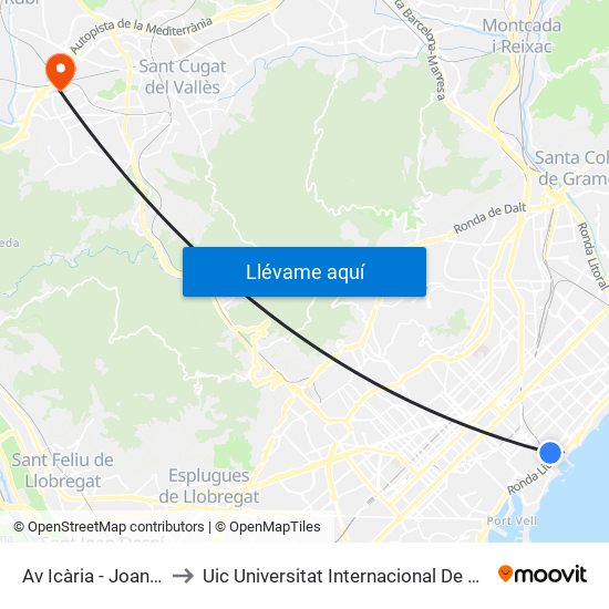 Av Icària - Joan Miró to Uic Universitat Internacional De Catalunya map