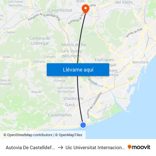 Autovia De Castelldefels - Km. 186 to Uic Universitat Internacional De Catalunya map