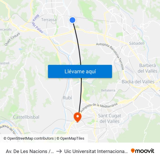 Av. De Les Nacions / C. Navarra to Uic Universitat Internacional De Catalunya map