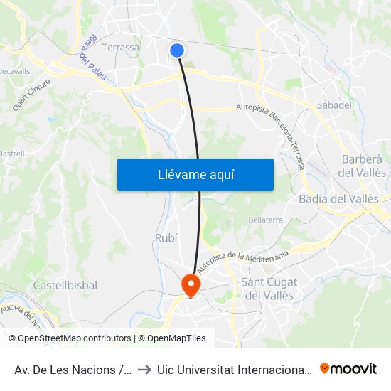 Av. De Les Nacions / C. Navarra to Uic Universitat Internacional De Catalunya map