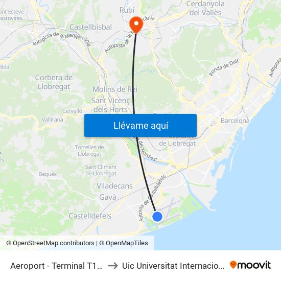 Aeroport - Terminal T1 - Sortides Vols to Uic Universitat Internacional De Catalunya map
