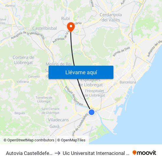Autovia Castelldefels - Major to Uic Universitat Internacional De Catalunya map