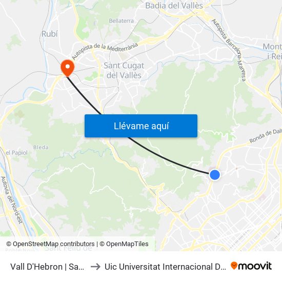 Vall D'Hebron | Sant Genís to Uic Universitat Internacional De Catalunya map