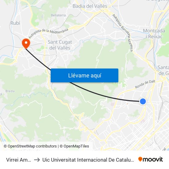 Virrei Amat to Uic Universitat Internacional De Catalunya map