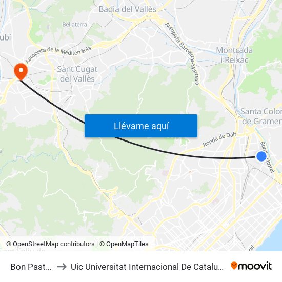 Bon Pastor to Uic Universitat Internacional De Catalunya map