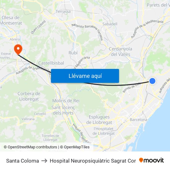 Santa Coloma to Hospital Neuropsiquiàtric Sagrat Cor map