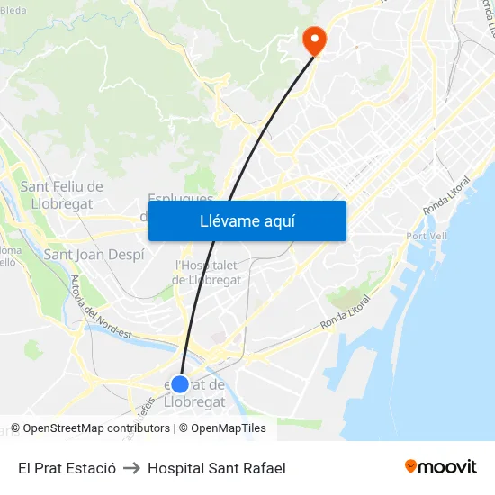 El Prat Estació to Hospital Sant Rafael map