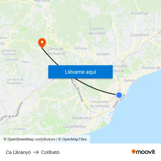 Ca L'Aranyó to Collbató map