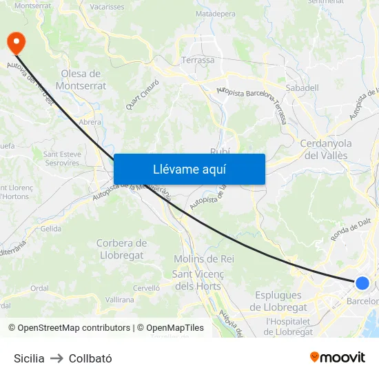 Sicilia to Collbató map