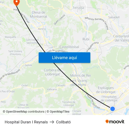 Hospital Duran I Reynals to Collbató map