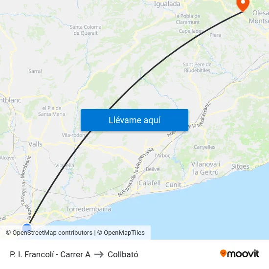 P. I. Francolí - Carrer A to Collbató map