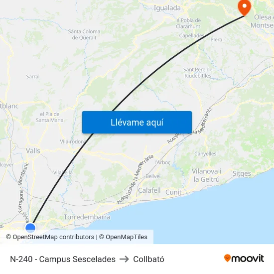 N-240 - Campus Sescelades to Collbató map