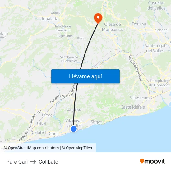 Pare Garí to Collbató map