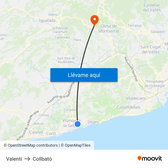 Valentí to Collbató map