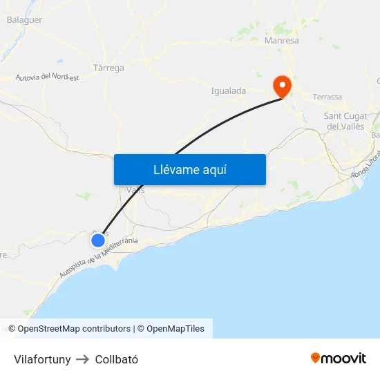 Vilafortuny to Collbató map