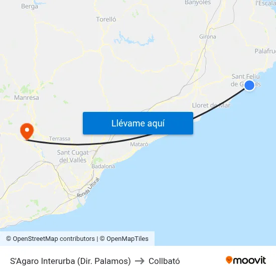S'Agaro Interurba (Dir. Palamos) to Collbató map
