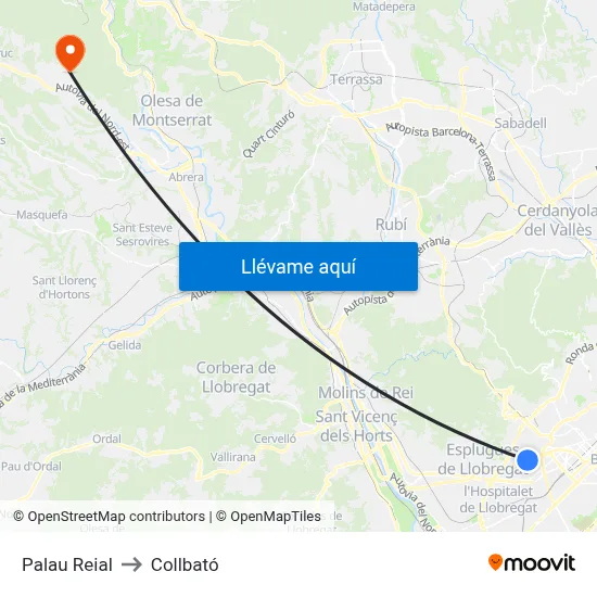 Palau Reial to Collbató map