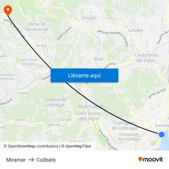 Miramar to Collbató map