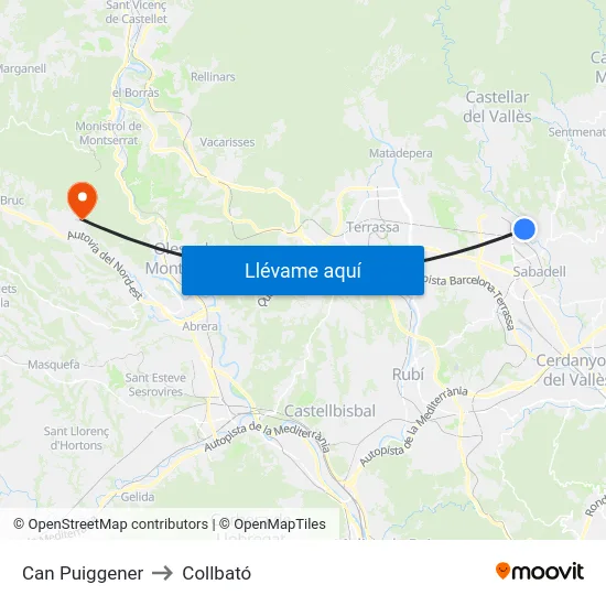 Can Puiggener to Collbató map