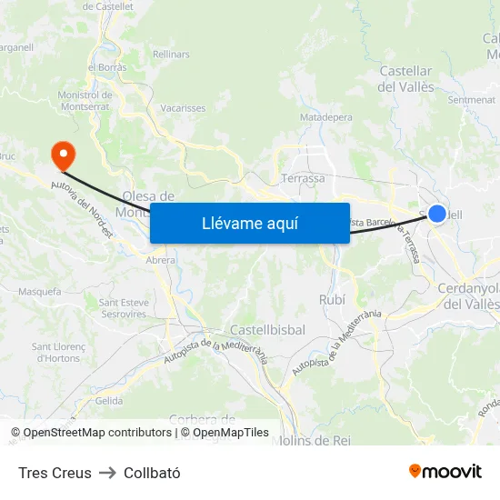 Tres Creus to Collbató map