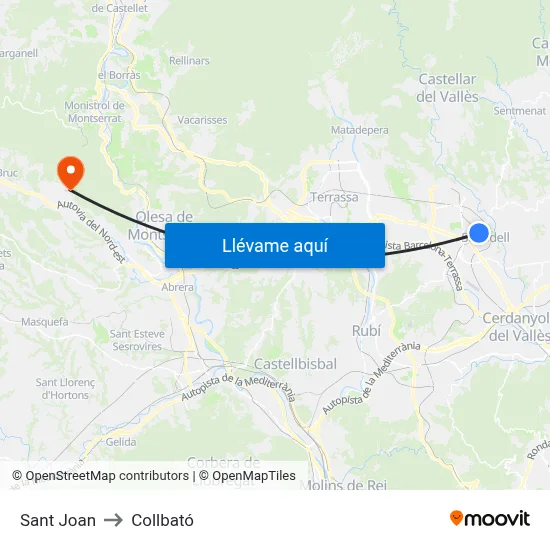 Sant Joan to Collbató map