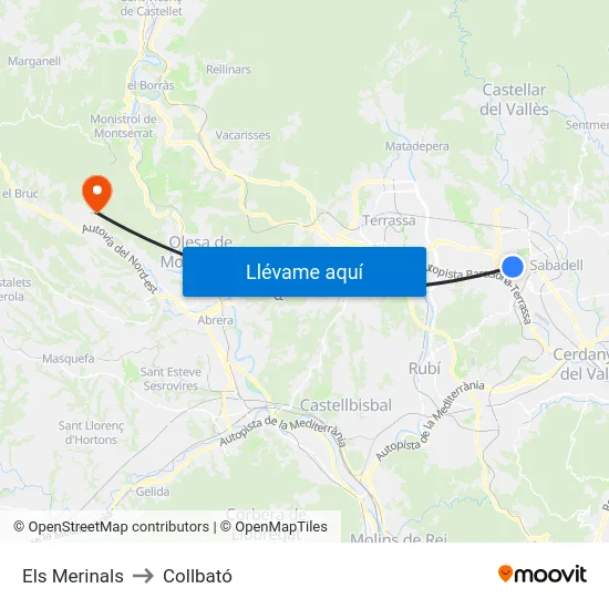 Els Merinals to Collbató map