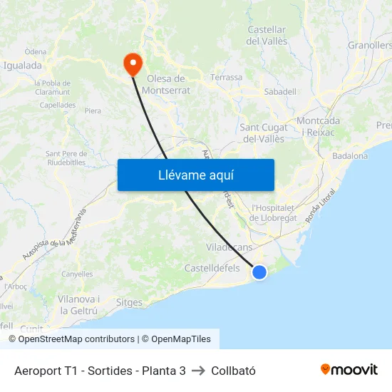 Aeroport T1 - Sortides - Planta 3 to Collbató map