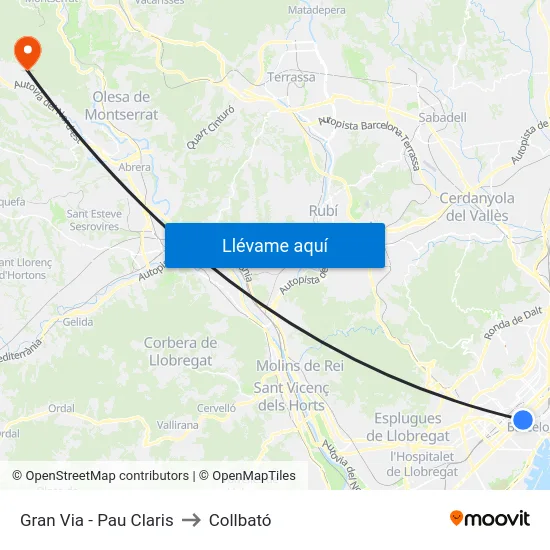 Gran Via - Pau Claris to Collbató map