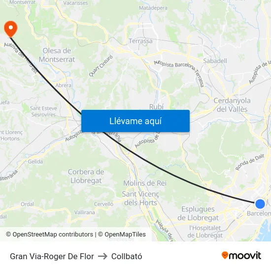Gran Via-Roger De Flor to Collbató map