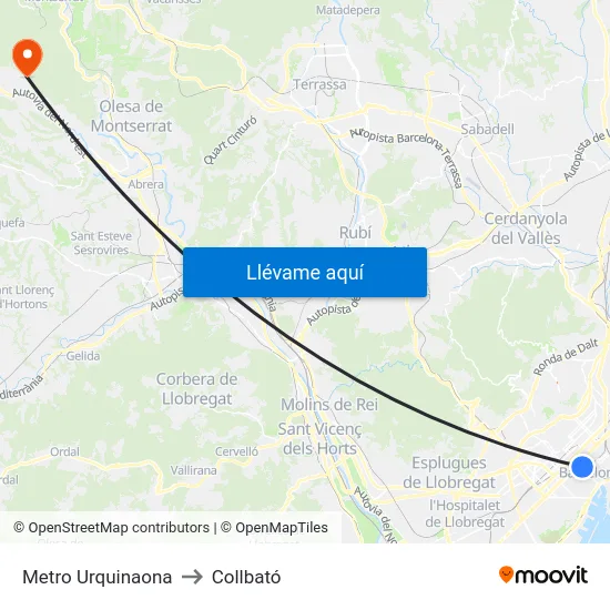 Metro Urquinaona to Collbató map