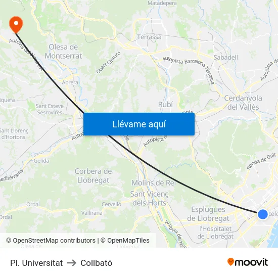 Pl. Universitat to Collbató map