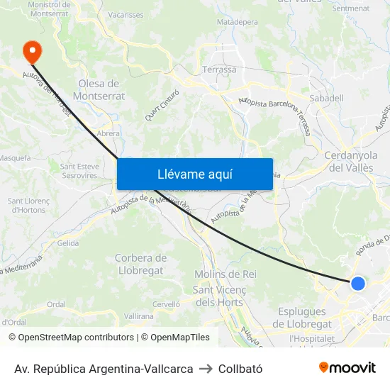 Av. República Argentina-Vallcarca to Collbató map