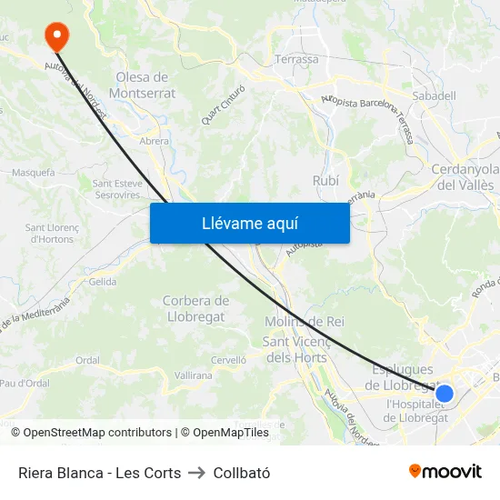 Riera Blanca - Les Corts to Collbató map