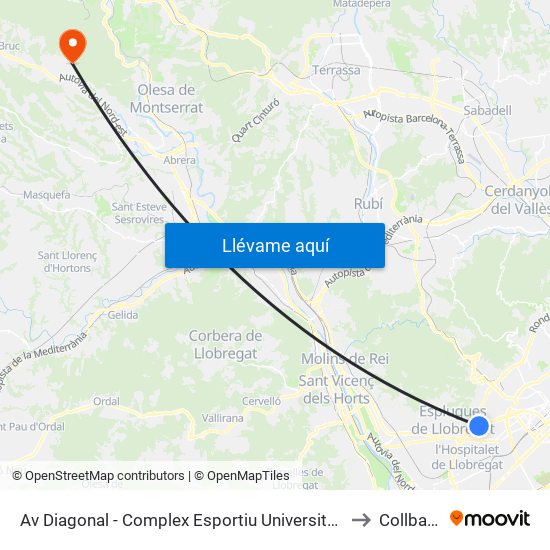Av Diagonal - Complex Esportiu Universitari to Collbató map