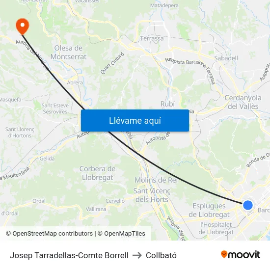 Josep Tarradellas-Comte Borrell to Collbató map