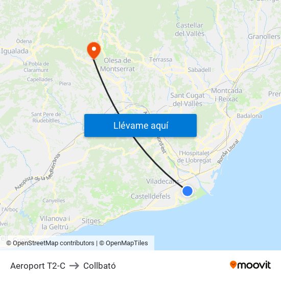 Aeroport T2-C to Collbató map