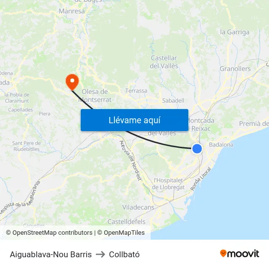 Aiguablava-Nou Barris to Collbató map