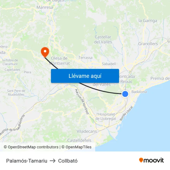 Palamós-Tamariu to Collbató map