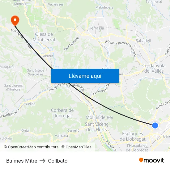 Balmes-Mitre to Collbató map